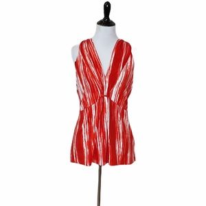 Kenneth Cole Red WaterPrint sleeveless Racerback  blouse Size Medium